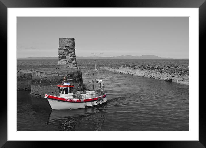 Small fishing boat entering Dunure harbour Ayrshire Framed Mounted Print by Allan Durward Photography