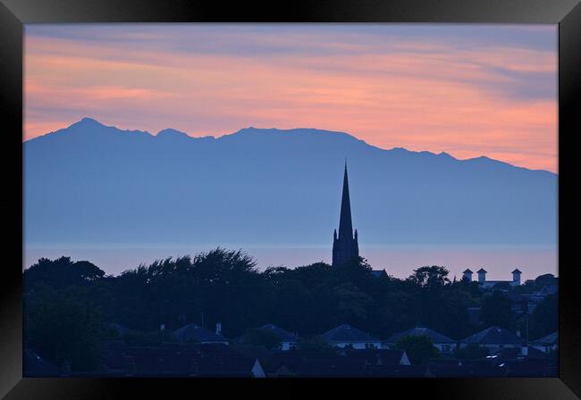 Panoramic view of Arran from Ayr at dusk Framed Print by Allan Durward Photography