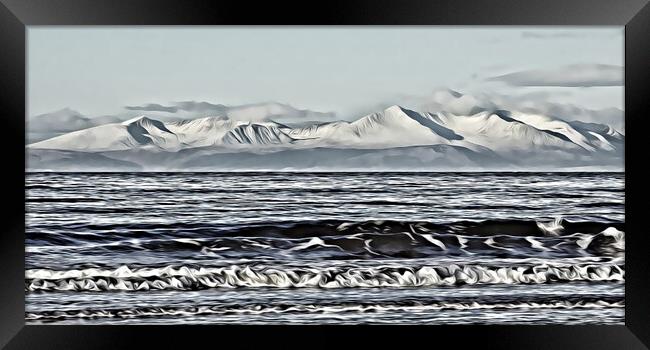 Snow covered mountains on Arran (painting) Framed Print by Allan Durward Photography