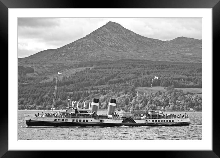 PS Waverley and Goat Fell (black&white) Framed Mounted Print by Allan Durward Photography