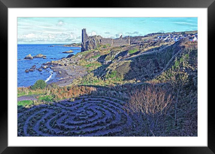 Dunure castle and labyrinth (abstract) Framed Mounted Print by Allan Durward Photography