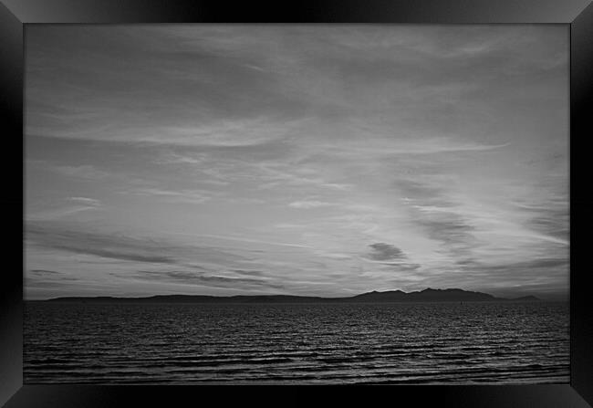 Isle of Arran silhouetted at dusk (b&w) Framed Print by Allan Durward Photography
