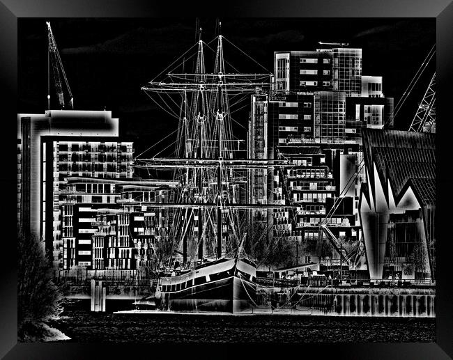 Tall ship Glenlee, Glasgow  (pencil sketch abstrac Framed Print by Allan Durward Photography