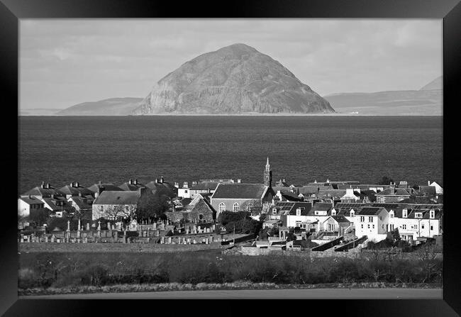 Black&white view of Ballantrae and Ailsa Craig Framed Print by Allan Durward Photography