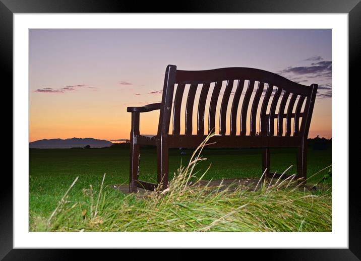 Arran at sunset, Prestwick bench Framed Mounted Print by Allan Durward Photography