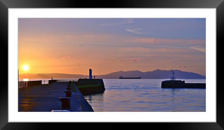 Ayr harbour pier and Arran at sunset Framed Mounted Print by Allan Durward Photography