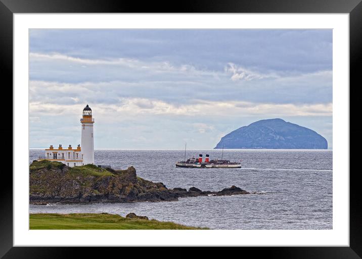 PS Waverley between Turnberry lighthouse and Ailsa Framed Mounted Print by Allan Durward Photography