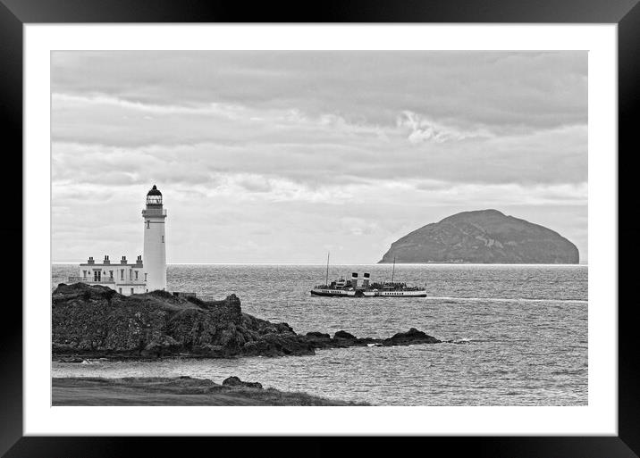 Turnberry lighthouse and Ailsa Craig and PS Waverl Framed Mounted Print by Allan Durward Photography