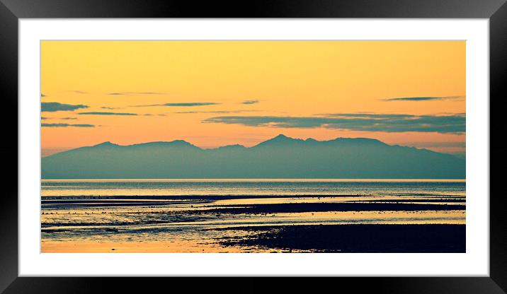 Mountains on Arran silhouetted at sunset Framed Mounted Print by Allan Durward Photography