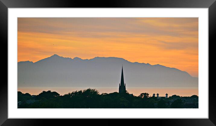 Arran mountains and Ayr at sunset Framed Mounted Print by Allan Durward Photography