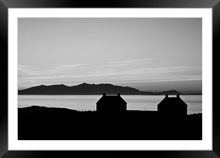 Prestwick and Arran silhouetted at sunset (b/w) Framed Mounted Print by Allan Durward Photography