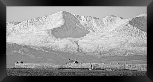 Saltcoats harbour wall and mountains on Arran Framed Print by Allan Durward Photography