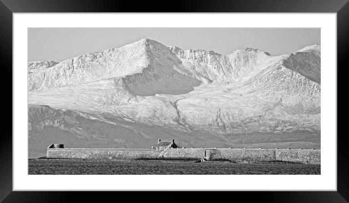 Saltcoats harbour wall and mountains on Arran Framed Mounted Print by Allan Durward Photography