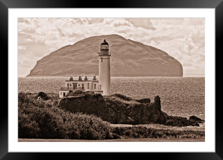 Turnberry lighthouse and Ailsa Craig b/w Framed Mounted Print by Allan Durward Photography