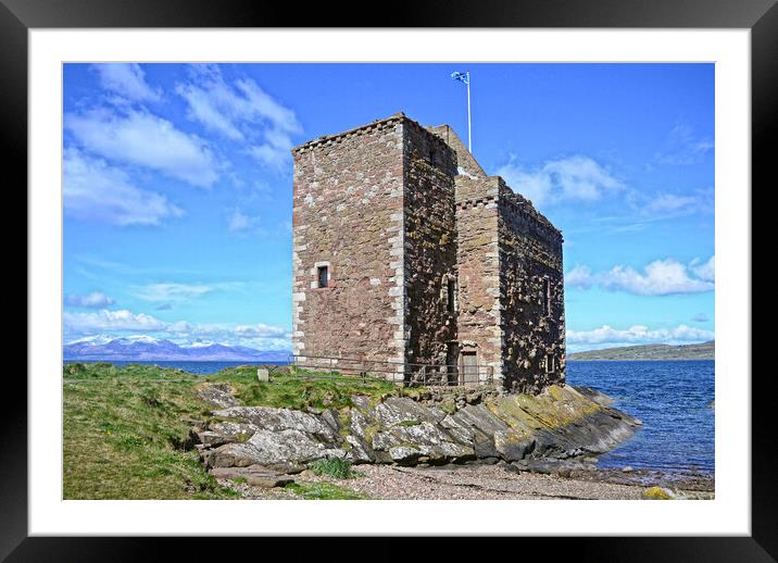 Portencross Castle and snow capped Arran Framed Mounted Print by Allan Durward Photography