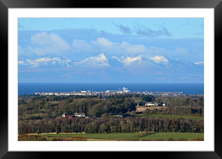 Troon and snow covered Isle of Arran mountains Framed Mounted Print by Allan Durward Photography