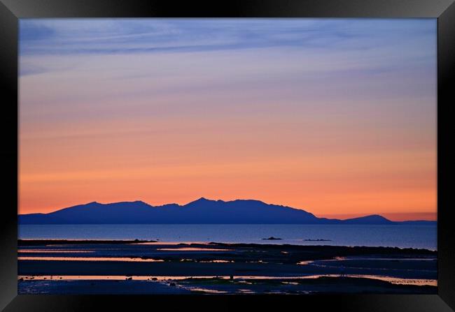 Beautiful Arran at dusk from Greenan beach, Ayr Framed Print by Allan Durward Photography
