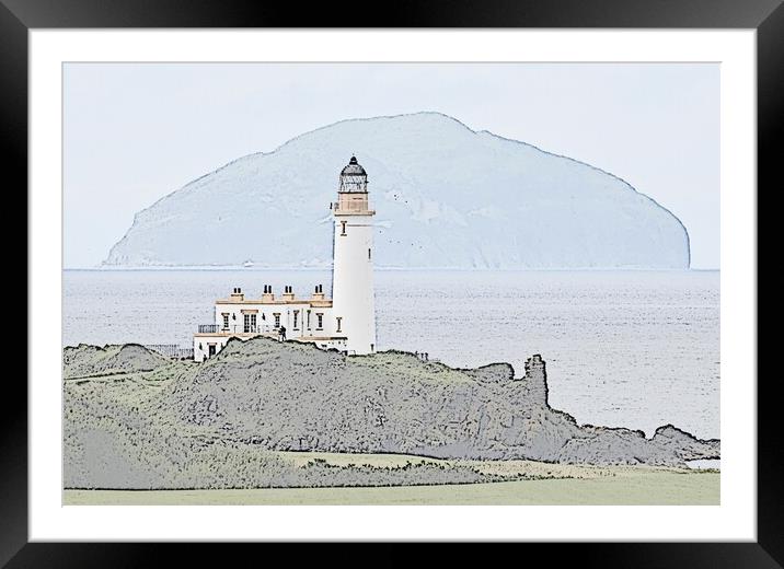 Turnberry Lighthouse and Ailsa Craig (sketching) Framed Mounted Print by Allan Durward Photography