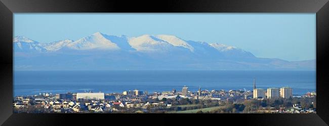 Ayr and a wintry snow covered Arran Framed Print by Allan Durward Photography