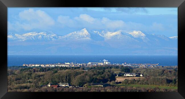 Winter snow on Arran with Troon in the foreground Framed Print by Allan Durward Photography