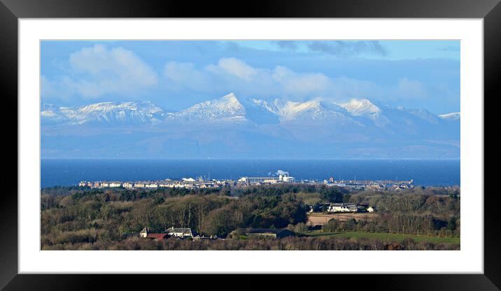 Winter snow on Arran with Troon in the foreground Framed Mounted Print by Allan Durward Photography