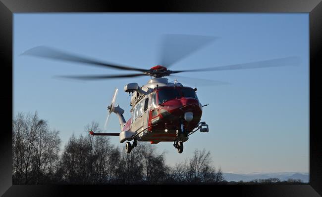 UK Coastguard rescue helicopter at Ayr hospital Framed Print by Allan Durward Photography