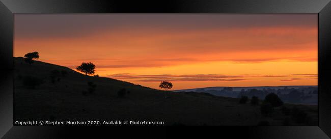 Three tree silhouette sunset Framed Print by Stephen Morrison
