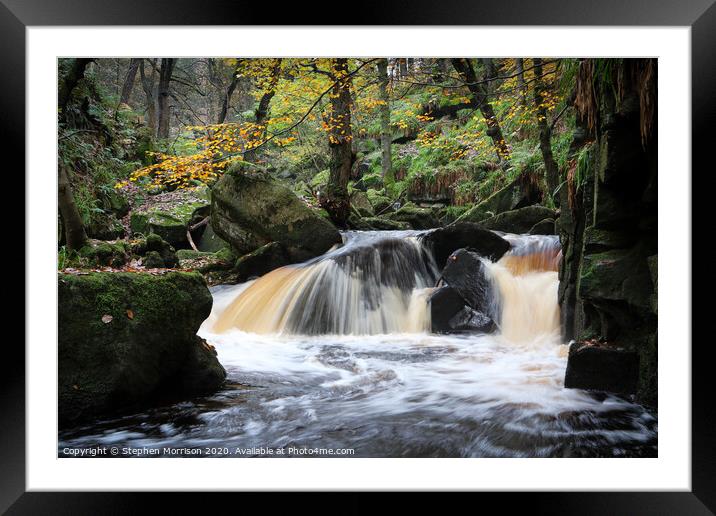 Autumn waterfall in Padley Gorge Framed Mounted Print by Stephen Morrison