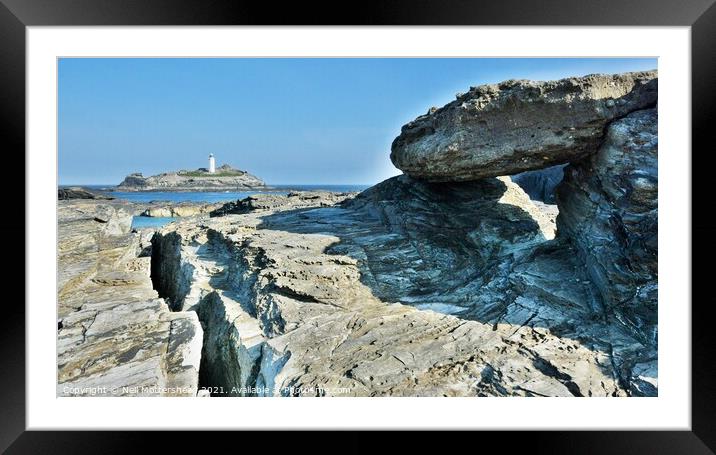 Rock Formations At Godrevy, Cornwall. Framed Mounted Print by Neil Mottershead