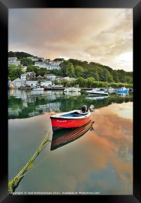 Sunset Reflections On The Looe River. Framed Print by Neil Mottershead