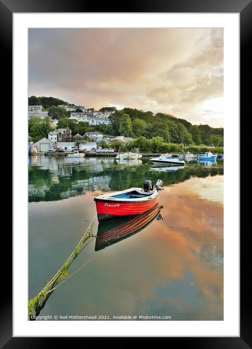 Sunset Reflections On The Looe River. Framed Mounted Print by Neil Mottershead