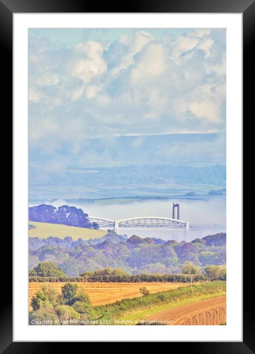 Clouds & Mist Over The Tamar Bridges. Framed Mounted Print by Neil Mottershead