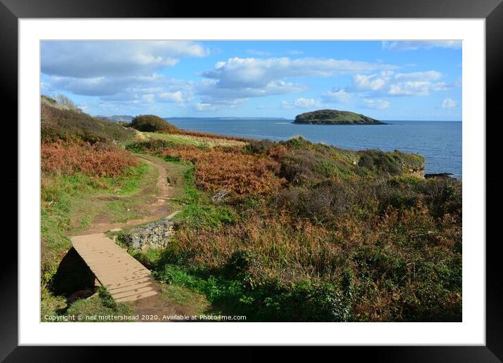 Looe Island From The South West Coast Path. Framed Mounted Print by Neil Mottershead
