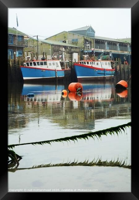 Reflections Of Looe Trawlers. Framed Print by Neil Mottershead