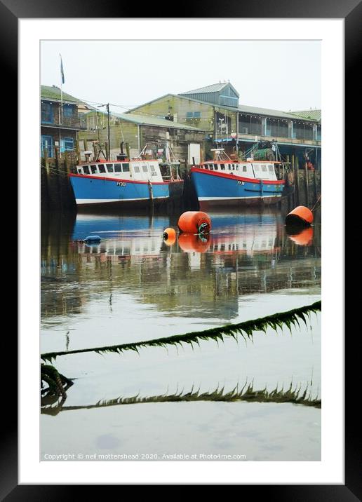 Reflections Of Looe Trawlers. Framed Mounted Print by Neil Mottershead
