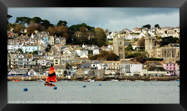 Dingy Sailing On The Fowey River. Framed Print by Neil Mottershead