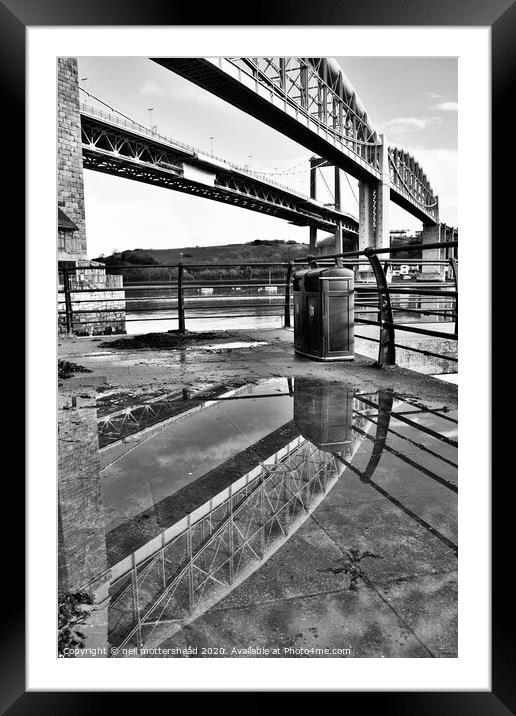 Tamar Bridges Reflections. Framed Mounted Print by Neil Mottershead