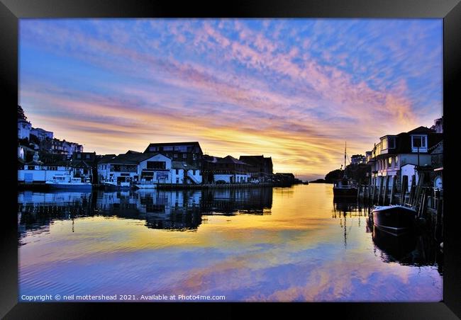 Sunrise Reflections At Looe. Framed Print by Neil Mottershead