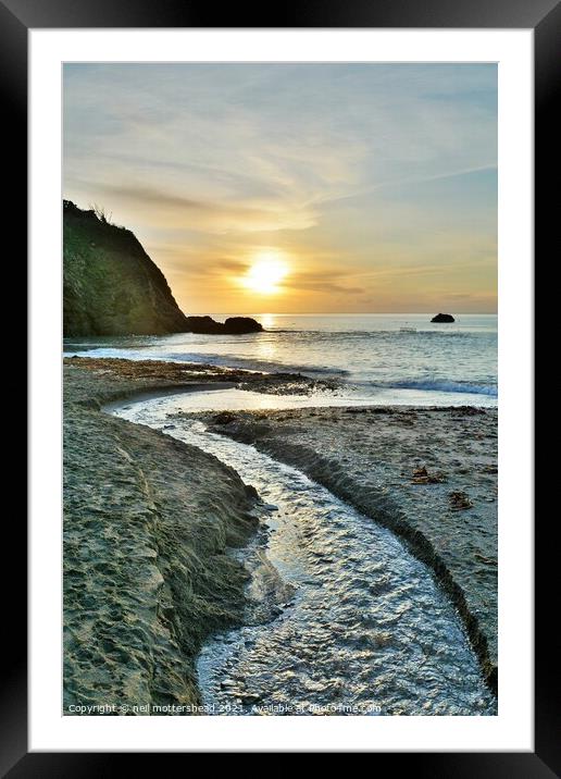 Stream & Sunrise, Millendreath Beach, Cornwall. Framed Mounted Print by Neil Mottershead