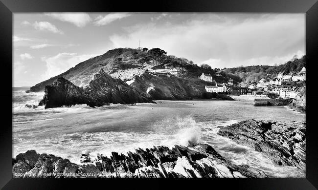 Polperro In Monochrome. Framed Print by Neil Mottershead