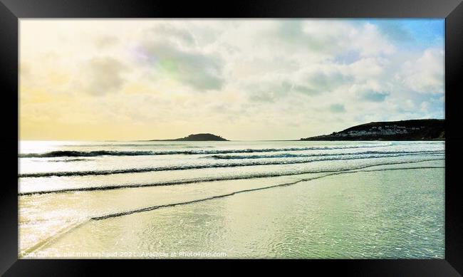Looe And St George's Island From Millendreath Beac Framed Print by Neil Mottershead