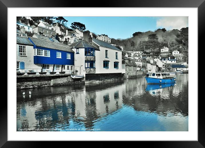 Blue &amp; Reflections In Polperro, Cornwall. Framed Mounted Print by Neil Mottershead