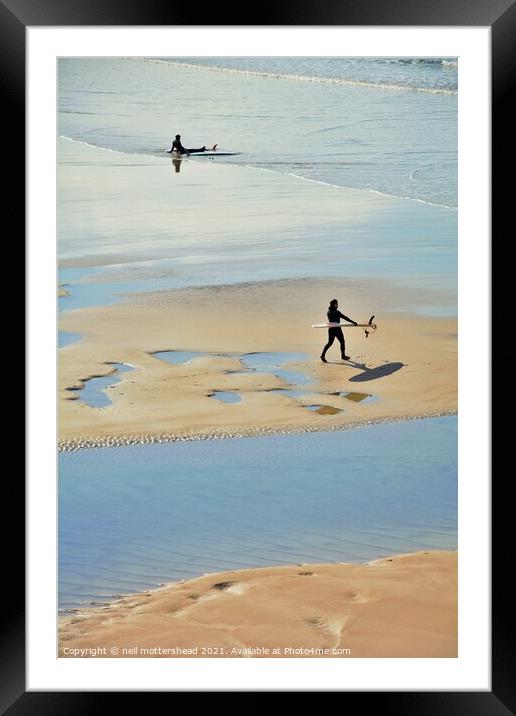 Polzeath Surfers. Framed Mounted Print by Neil Mottershead