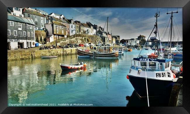 Mevagissey Inner Harbour Cornwall. Framed Print by Neil Mottershead