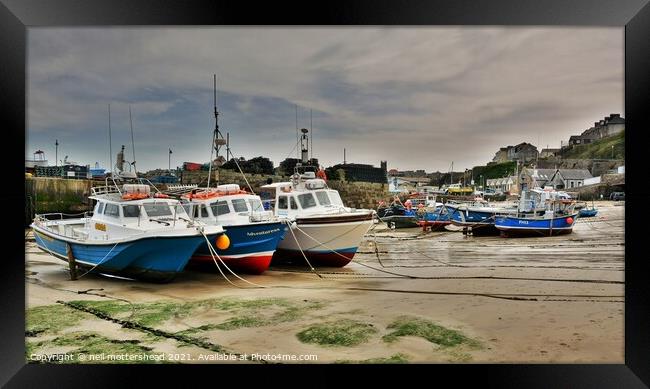Low Tide At Newquay Harbour. Framed Print by Neil Mottershead