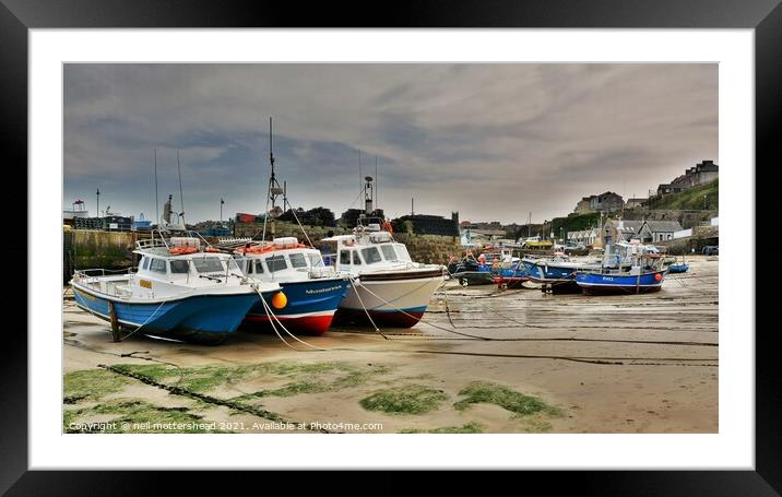 Low Tide At Newquay Harbour. Framed Mounted Print by Neil Mottershead