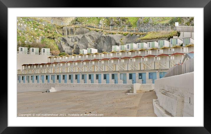 Newquay Beach Huts. Framed Mounted Print by Neil Mottershead