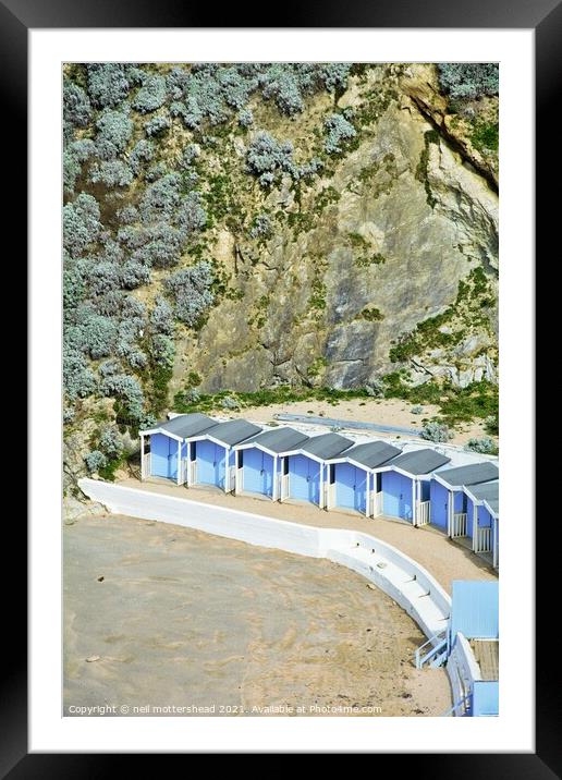 Lusty Glaze Beach Huts. Framed Mounted Print by Neil Mottershead