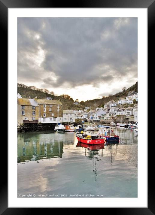 Polperro Winter Reflections. Framed Mounted Print by Neil Mottershead