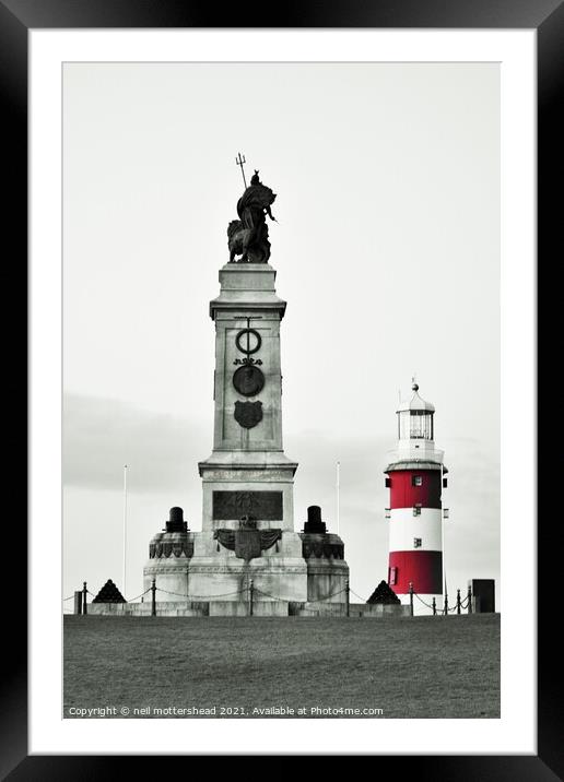 Armada  Memorial & Smeaton's Tower, Plymouth Hoe. Framed Mounted Print by Neil Mottershead